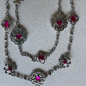 White House Black Market Silvertone Fuscia Necklace